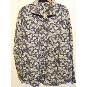 Tasso Elba Mens XXL 18-18.5 Shirt Navy Floral Paisley Long Sleeve Button Up